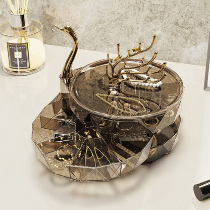 3 Layer Jewelry Case With Swan Shaped Lid