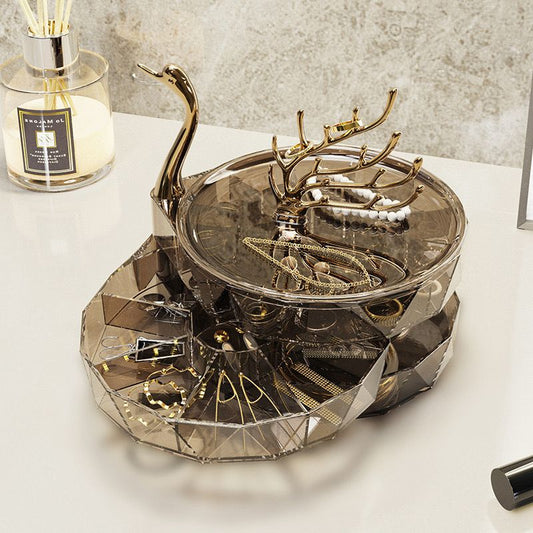 3 Layer Jewelry Case With Swan Shaped Lid