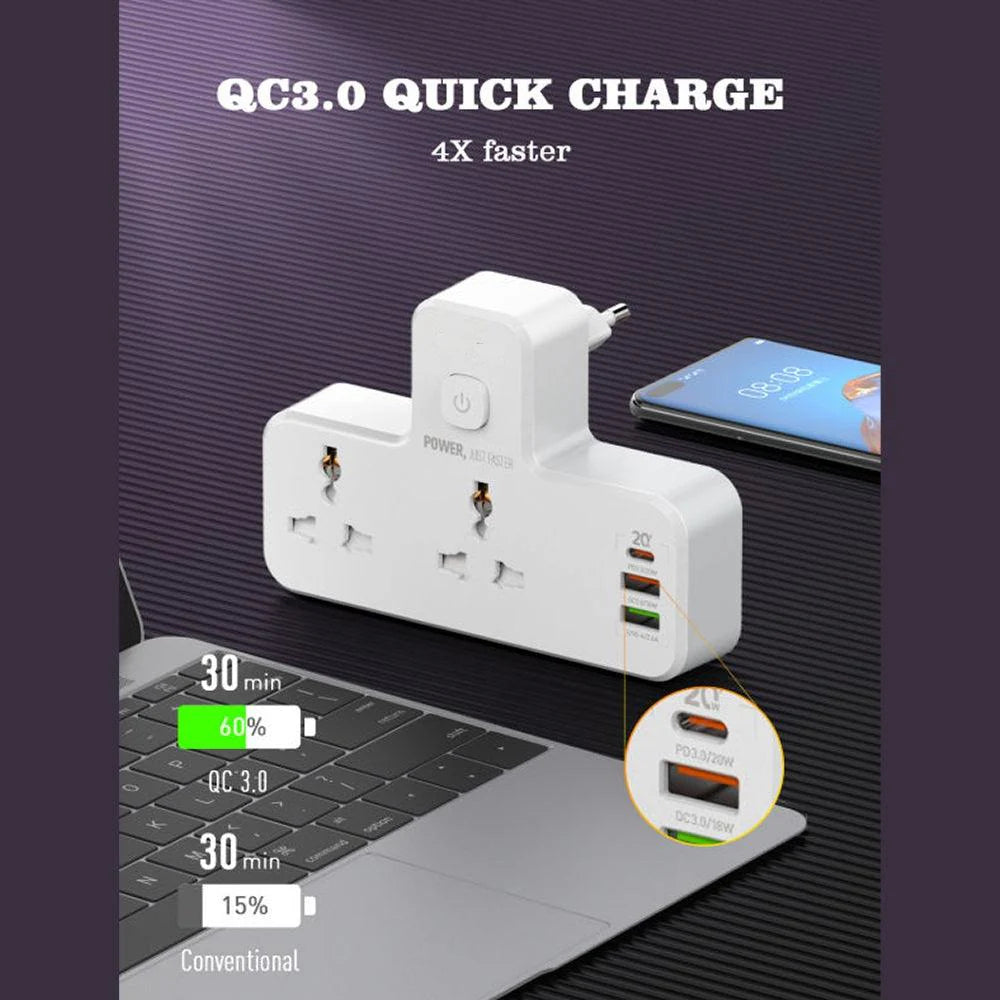Zeene Power Socket 2 Port Universal 2500W, 1PD 20W, 2USB 18W-12W, Night Lamp