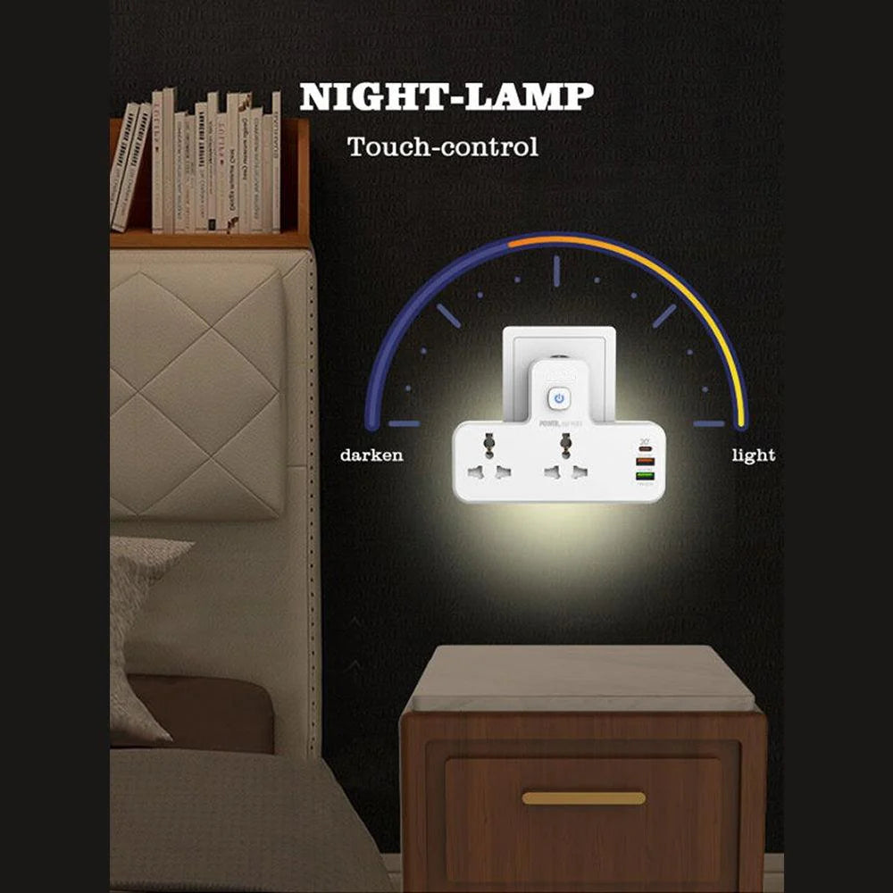 Zeene Power Socket 2 Port Universal 2500W, 1PD 20W, 2USB 18W-12W, Night Lamp