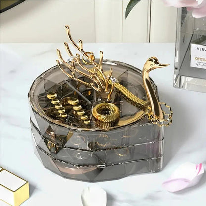 3 Layer Jewelry Case With Swan Shaped Lid