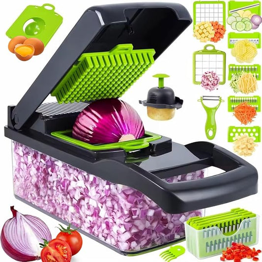 16 in 1 Multifunctional Vegetable Chopper and Slicer- Multifunctional Food Chopper for Dicing/Slicing Carrots, Potatoes, Onions, Garlic - Heavy Duty, BPA Free Kitchen Gadget