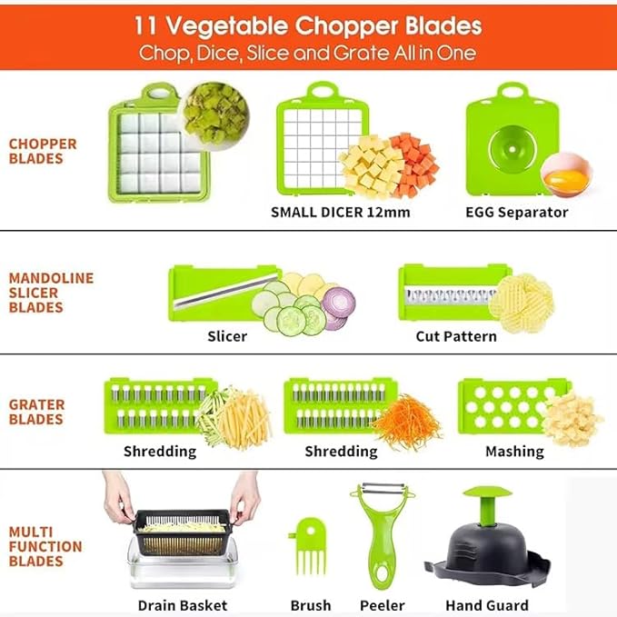16 in 1 Multifunctional Vegetable Chopper and Slicer- Multifunctional Food Chopper for Dicing/Slicing Carrots, Potatoes, Onions, Garlic - Heavy Duty, BPA Free Kitchen Gadget