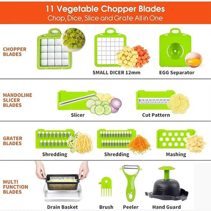 16 in 1 Multifunctional Vegetable Chopper and Slicer- Multifunctional Food Chopper for Dicing/Slicing Carrots, Potatoes, Onions, Garlic - Heavy Duty, BPA Free Kitchen Gadget