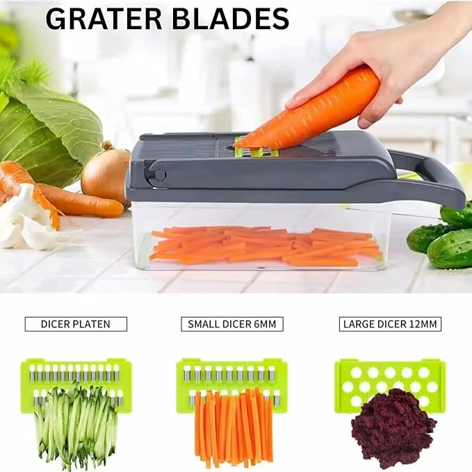 16 in 1 Multifunctional Vegetable Chopper and Slicer- Multifunctional Food Chopper for Dicing/Slicing Carrots, Potatoes, Onions, Garlic - Heavy Duty, BPA Free Kitchen Gadget