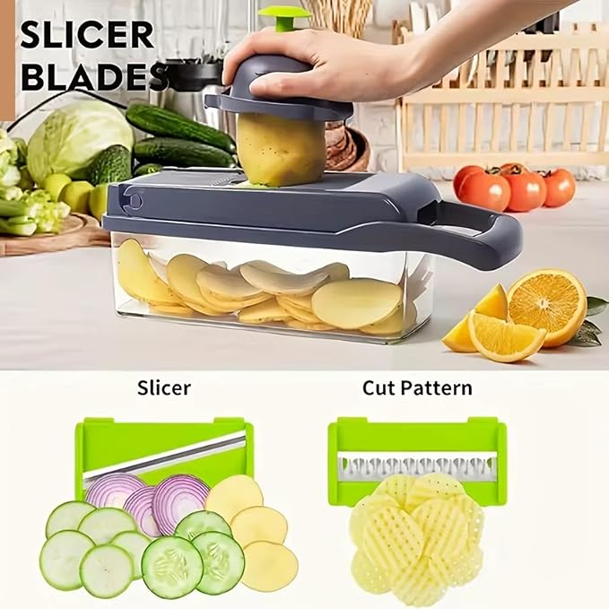 16 in 1 Multifunctional Vegetable Chopper and Slicer- Multifunctional Food Chopper for Dicing/Slicing Carrots, Potatoes, Onions, Garlic - Heavy Duty, BPA Free Kitchen Gadget