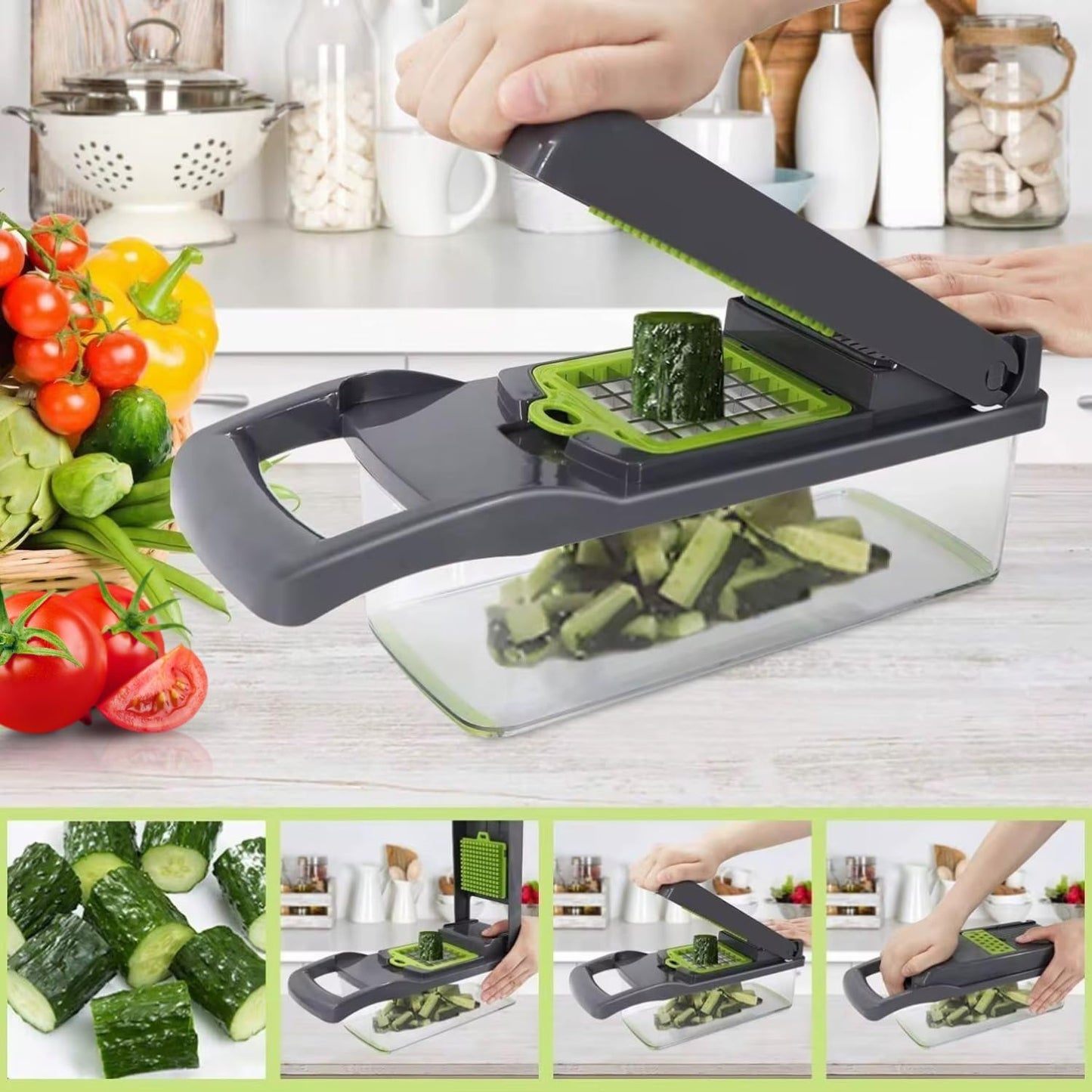 16 in 1 Multifunctional Vegetable Chopper and Slicer- Multifunctional Food Chopper for Dicing/Slicing Carrots, Potatoes, Onions, Garlic - Heavy Duty, BPA Free Kitchen Gadget