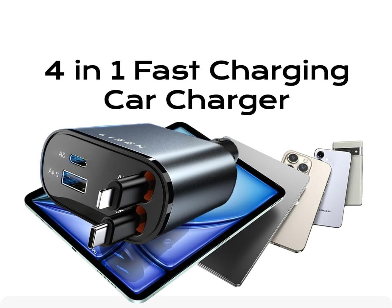 LISEN Retractable Car Charger, 69W USB C Car Accessories Adapter for iPhone 16 USB C Charger Fast Charging,Gifts for Women Men, Travel Essentials, Truck Accessories, for iPhone 16 Pro Max 15 14 13 12