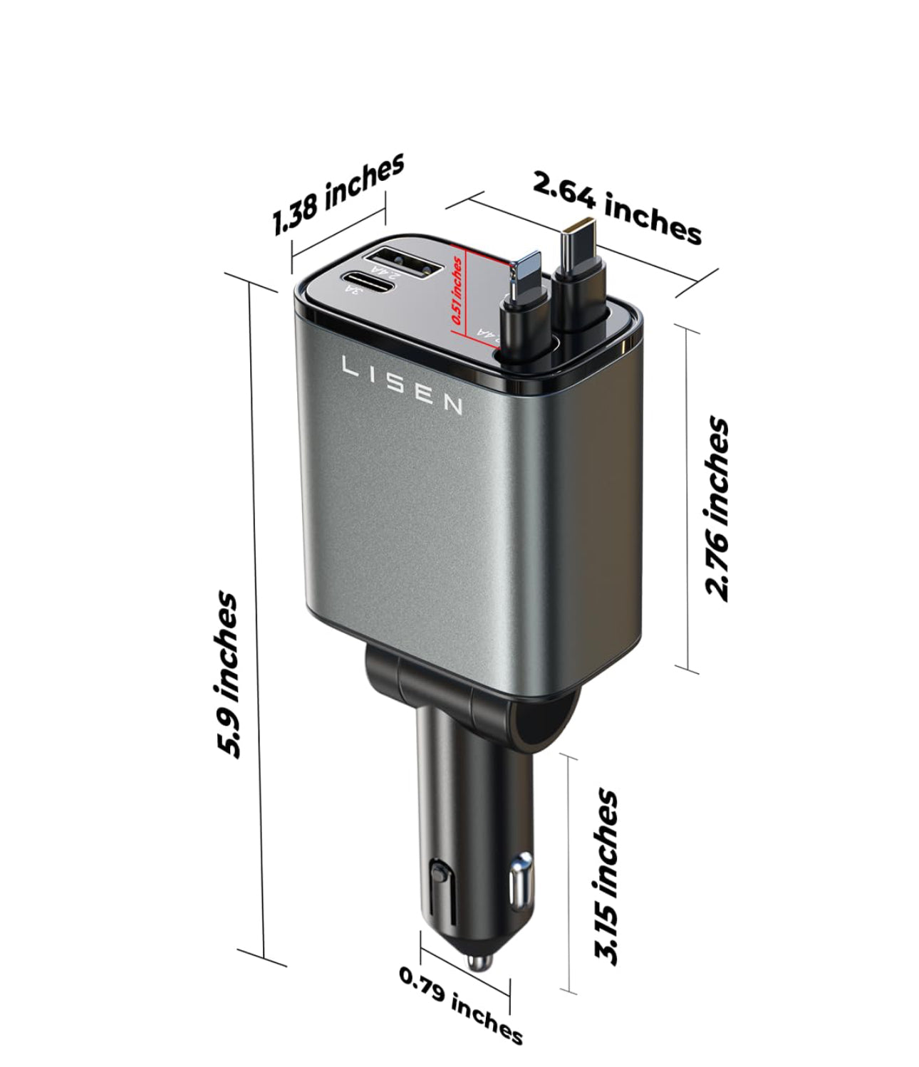LISEN Retractable Car Charger, 69W USB C Car Accessories Adapter for iPhone 16 USB C Charger Fast Charging,Gifts for Women Men, Travel Essentials, Truck Accessories, for iPhone 16 Pro Max 15 14 13 12