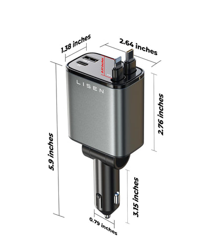 LISEN Retractable Car Charger, 69W USB C Car Accessories Adapter for iPhone 16 USB C Charger Fast Charging,Gifts for Women Men, Travel Essentials, Truck Accessories, for iPhone 16 Pro Max 15 14 13 12