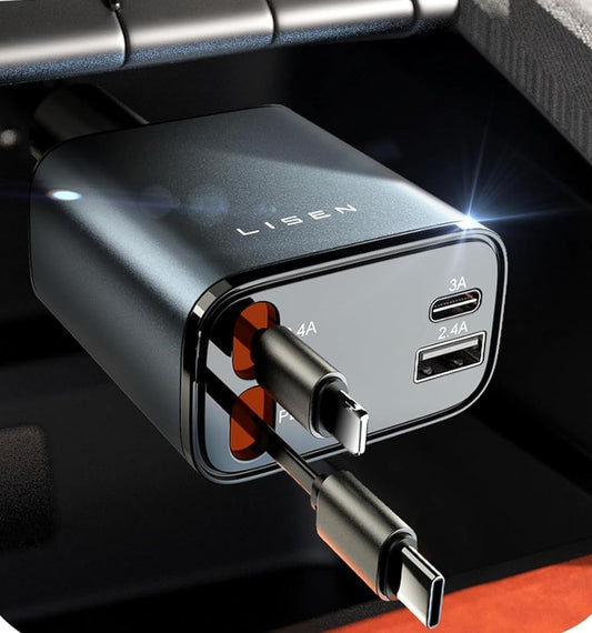 LISEN Retractable Car Charger, 69W USB C Car Accessories Adapter for iPhone 16 USB C Charger Fast Charging,Gifts for Women Men, Travel Essentials, Truck Accessories, for iPhone 16 Pro Max 15 14 13 12