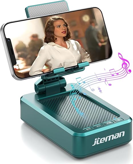 Cell Phone Stand with Wireless Bluetooth Speaker and Anti-Slip Base HD Surround Sound Perfect for Home and Outdoors with Bluetooth Speaker for Desk Compatible with iPhone/ipad/Samsung Galaxy